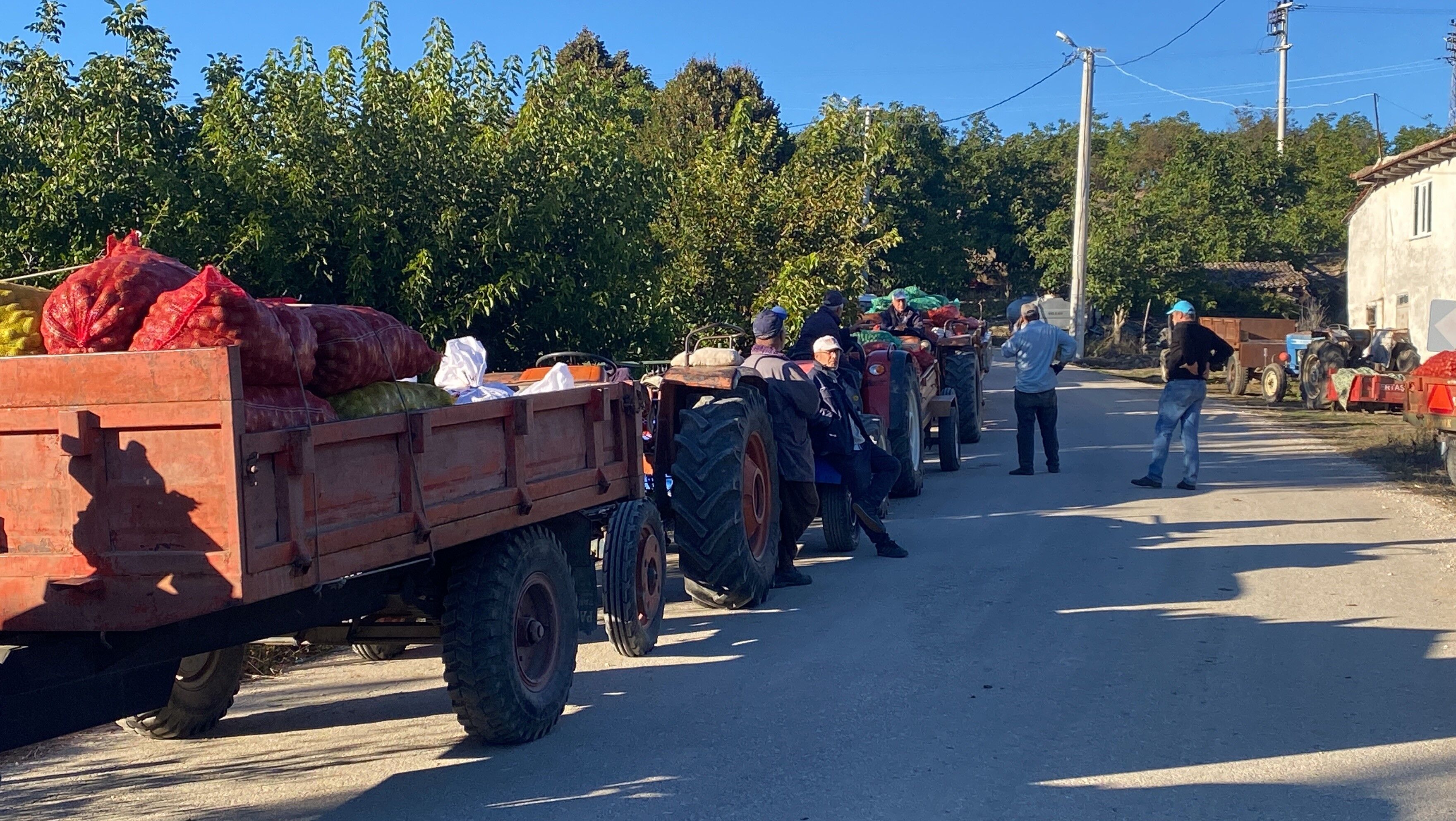 SABAHIN İLK IŞIKLARINDA TRAKTÖRLERİYLE UZUN KUYRUK OLUŞTURUYORLAR A W809466 01 SABAHIN İLK IŞIKLARINDA TRAKTÖRLERİYLE UZUN KUYRUK OLUŞTURUYORLAR