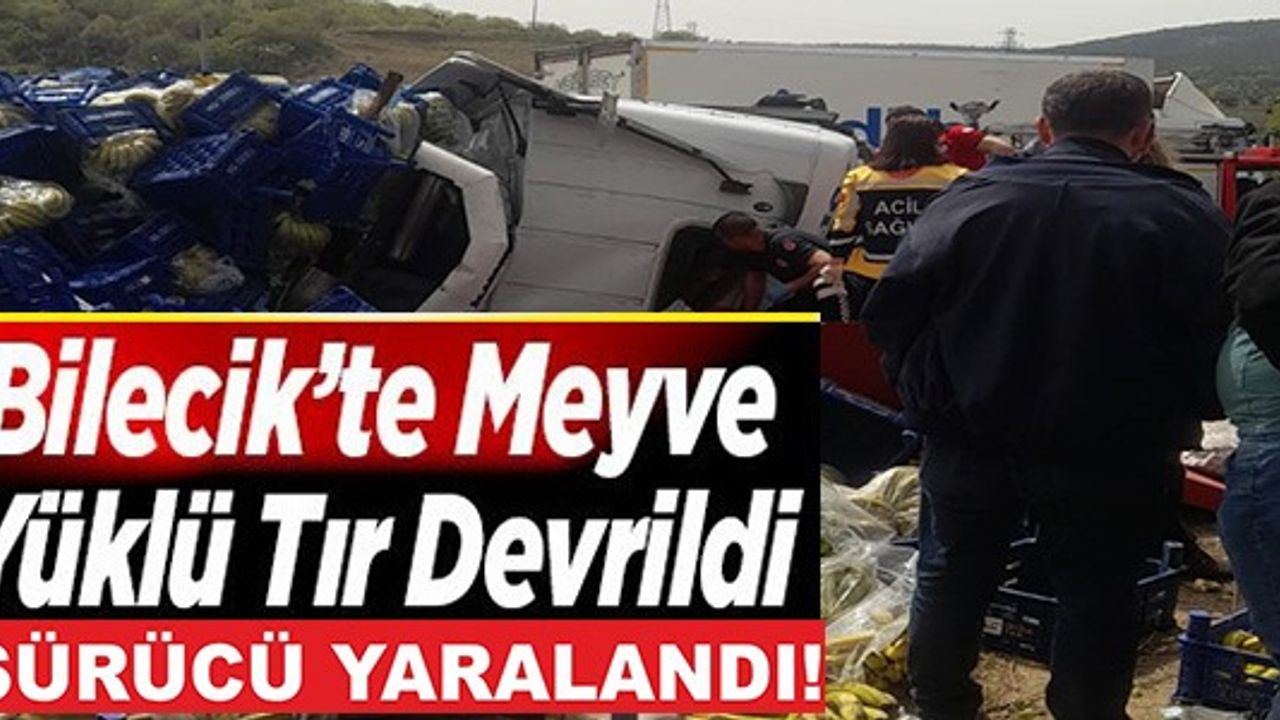 BİLECİK'TE MEYVE YÜKLÜ TIR DEVRİLDİ