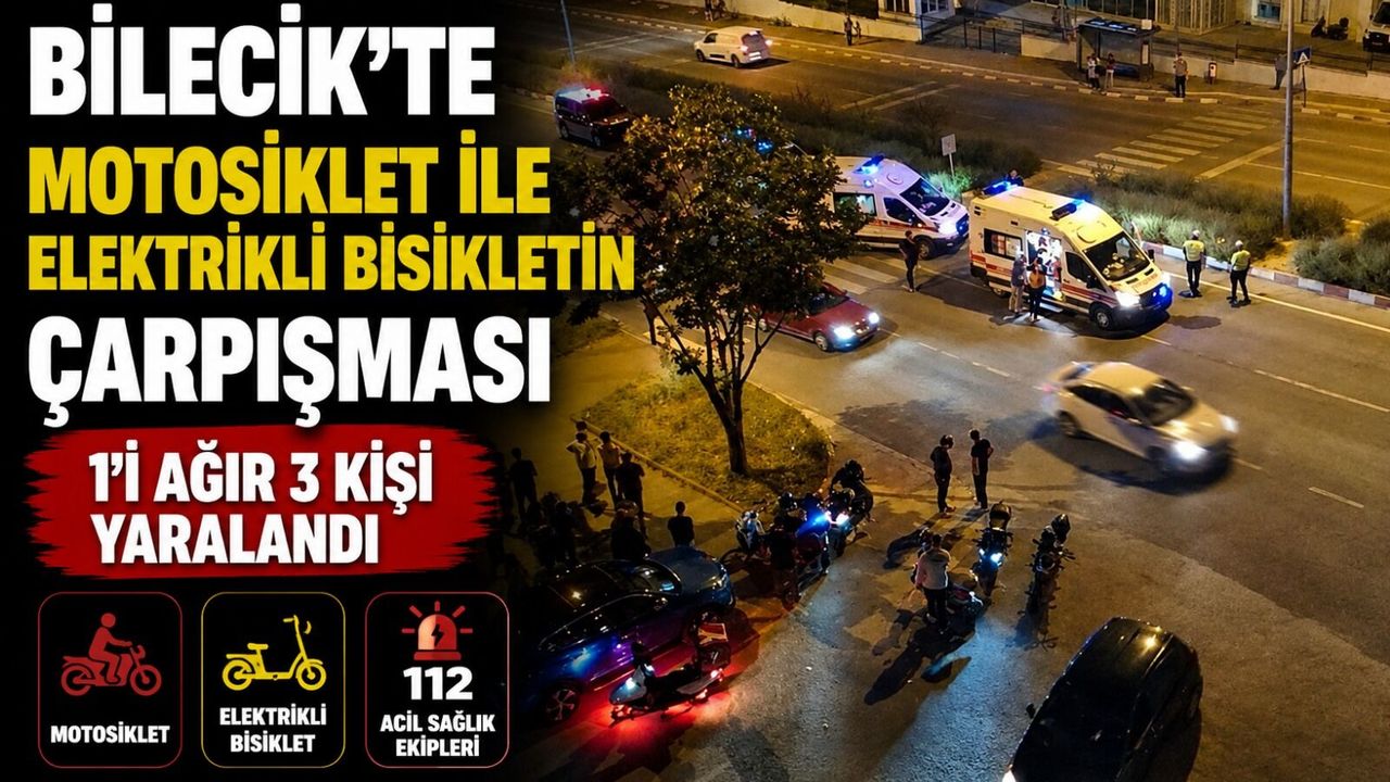 MOTOSİKLET İLE ELEKTRİKLİ BİSİKLETİN ÇARPIŞMASI SONUCU 1’İ AĞIR 3 KİŞİ YARALANDI