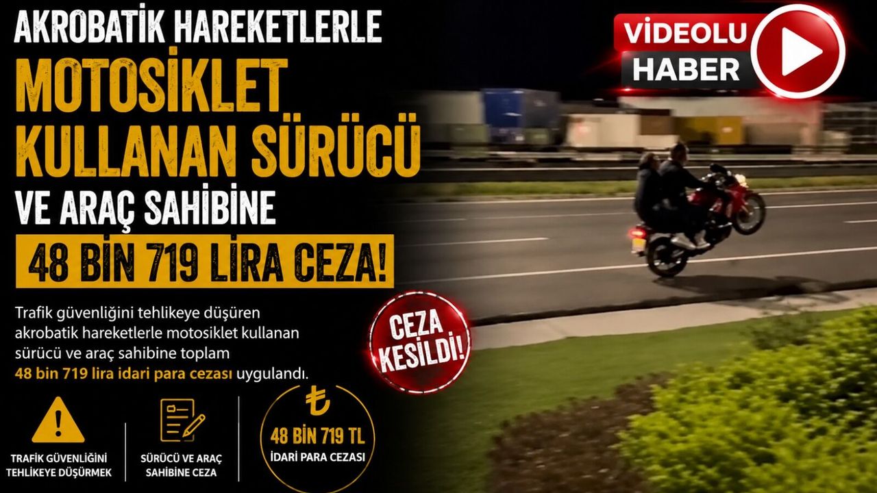 AKROBATİK HAREKETLERLE MOTOSİKLET KULLANAN SÜRÜCÜ VE ARAÇ SAHİBİNE 48 BİN 719 LİRA CEZA