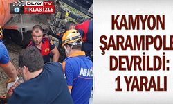 KAMYON ŞARAMPOLE DEVRİLDİ: 1 YARALI