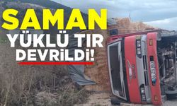 BİLECİK'TE SAMAN YÜKLÜ KAMYON DEVRİLDİ