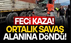 3 TIR, 1 MİNİBÜSÜN KARIŞTIĞI ZİNCİRLEME KAZADA YOL SAVAŞ ALANINA DÖNDÜ