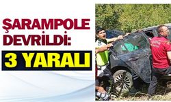 ŞARAMPOLE DEVRİLEN OTOMOBİLDEKİ 3 KİŞİ YARALANDI
