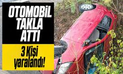 TAKLA ATAN OTOMOBİL YAN YATTI: 3 YARALI