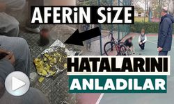 MİNİBÜS DURAĞINI KİRLETEN GENÇLER HATALARINI ANLAYINCA YERLERİ TEMİZLEDİLER