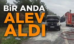 SEYİR HALİNDEKİ TİCARİ ARAÇ BİR ANDA ALEV ALDI