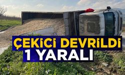 MISIR KOÇANI YÜKLÜ ÇEKİCİ DEVRİLDİ: 1 YARALI