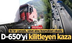 İKİ TIR ÇARPIŞTI, UZUN ARAÇ KUYRUKLARI OLUŞTU