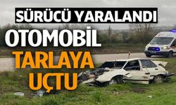 OTOMOBİL TARLAYA UÇTU, SÜRÜCÜSÜ YARALANDI