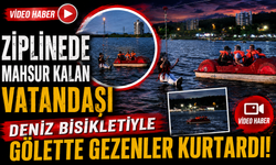 ZİPLİNEDE MAHSUR KALAN VATANDAŞI DENİZ BİSİKLETİYLE GÖLETTE GEZENLER KURTARDI
