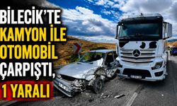 BİLECİK'TE KAMYON İLE OTOMOBİL ÇARPIŞTI, 1 YARALI