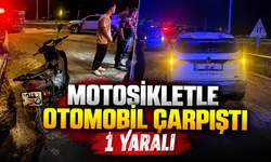 MOTOSİKLETLE OTOMOBİL ÇARPIŞTI, 1 YARALI