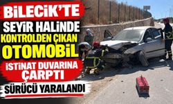 SEYİR HALİNDE KONTROLDEN ÇIKAN OTOMOBİL İSTİNAT DUVARINA ÇARPTI