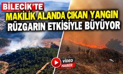 BİLECİK'TE MAKİLİK ALANDA ÇIKAN YANGIN RÜZGARIN ETKİSİYLE BÜYÜYOR