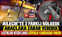 BİLECİK'TE 2 FARKLI BÖLGEDE ARAÇLARA ZARAR VEREREK LASTİKLERİ KESEN ŞAHIS GÜVENLİK KAMERASINA YANSIDI