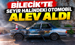 BİLECİK'TE SEYİR HALİNDEKİ OTOMOBİL ALEV ALDI
