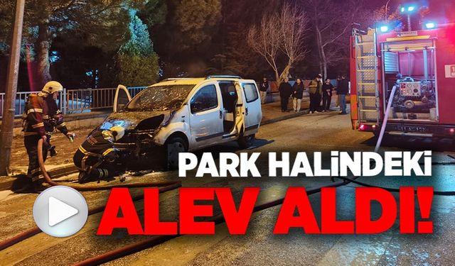 BİLECİK'TE PARK HALİNDEKİ HAFİF TİCARİ ARAÇ YANDI