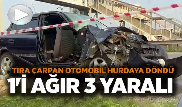 D-YARALI650'DE PARK HALİNDEKİ TIRA ÇARPAN OTOMOBİL HURDAYA DÖNDÜ: 1'İ AĞIR 3