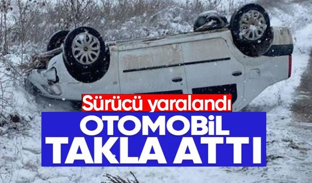 KONTROLDEN ÇIKAN ARAÇ TAKLA ATTI, SÜRÜCÜSÜ YARALANDI