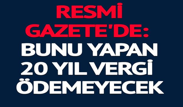 BUNU YAPAN 20 YIL VERGİ ÖDEMEYECEK