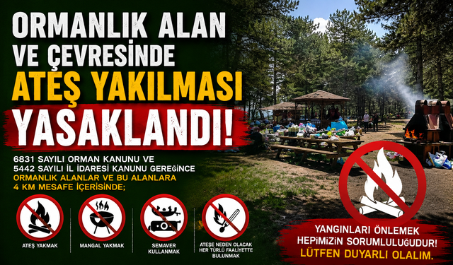 ORMANLIK ALAN VE ÇEVRESİNDE ATEŞ YAKILMASI YASAKLANDI