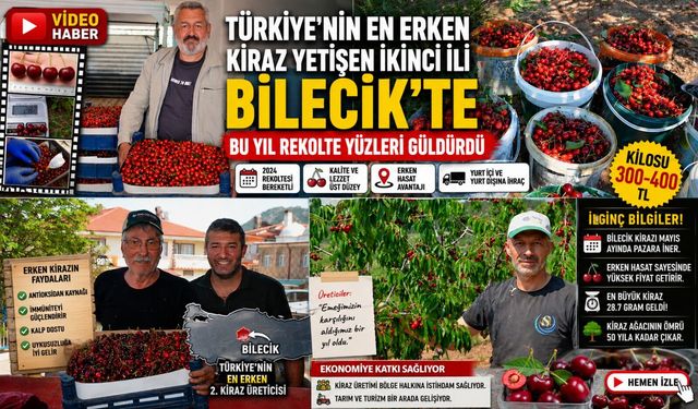 TÜRKİYE'NİN EN ERKEN KİRAZ YETİŞEN İKİNCİ İLİ OLAN BİLECİK'TE BU YIL REKOLTE YÜZLERİ GÜLDÜRDÜ