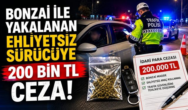 BONZAİ İLE YAKALANAN EHLİYETSİZ SÜRÜCÜYE 200 BİN TL CEZA