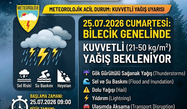 BİLECİK DİKKAT! VALİLİK SAAT VEREREK UYARDI: SAĞANAK VE FIRTINA GELİYOR