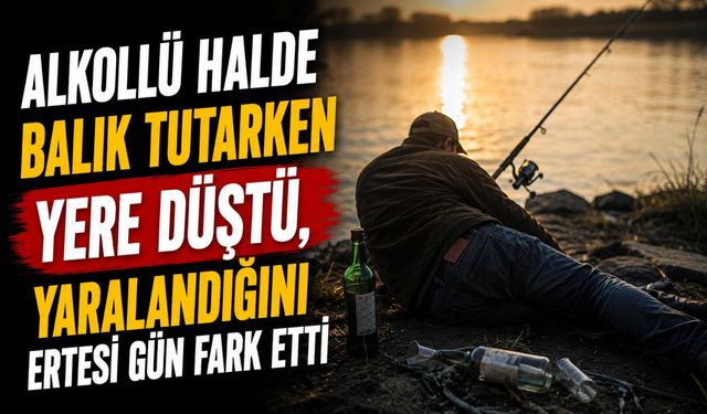 ALKOLLÜ HALDE BALIK TUTARKEN YERE DÜŞTÜ, YARALANDIĞINI ERTESİ GÜN FARK ETTİ