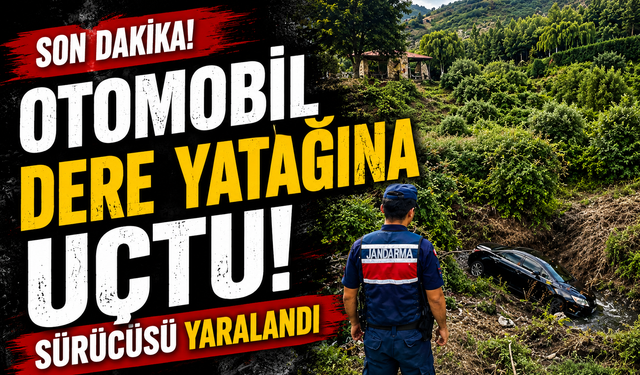 OTOMOBİL DERE YATAĞINA UÇTU, SÜRÜCÜSÜ YARALANDI