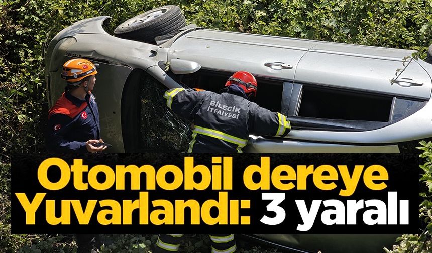 KONTROLDEN ÇIKAN OTOMOBİL DERE YATAĞINA YUVARLANDI, 3 YARALI
