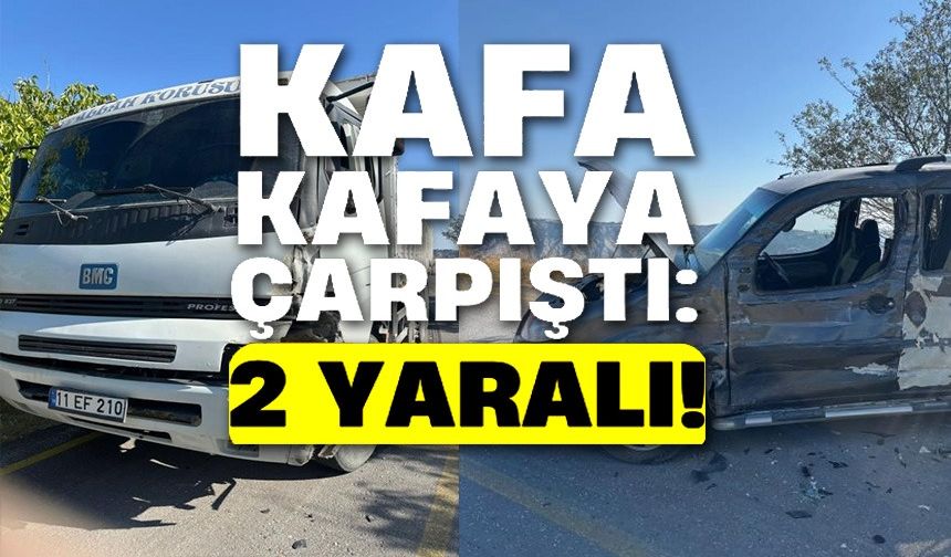 KAMYON İLE HAFİF TİCARİ ARACIN KAFA KAFAYA ÇARPIŞTI, 2 YARALI