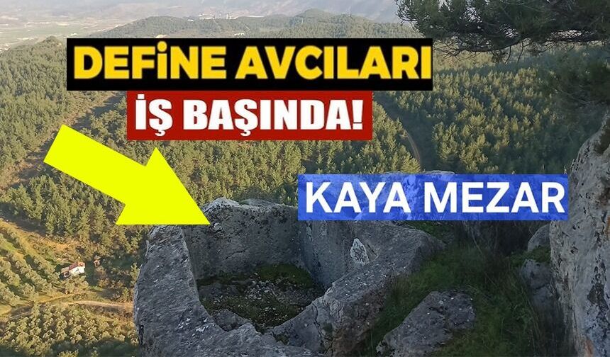 KAYA MEZARA DEFİNECİLER TARAFINDAN ZARAR VERİLDİ