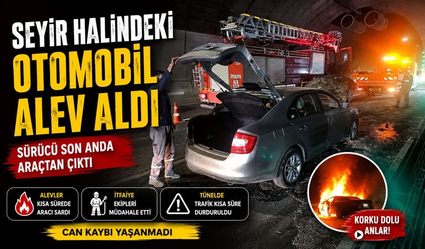 SEYİR HALİNDEKİ OTOMOBİL ALEV ALDI