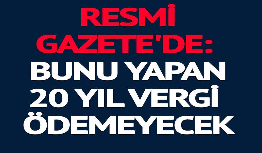 BUNU YAPAN 20 YIL VERGİ ÖDEMEYECEK