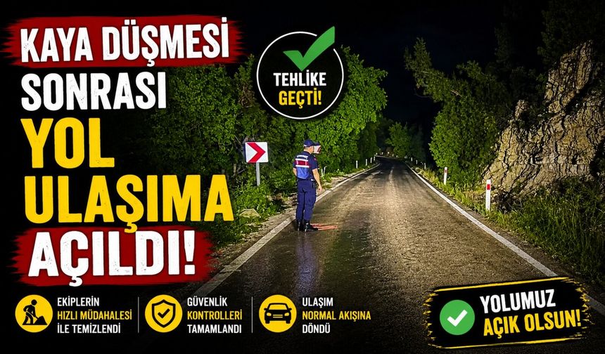 KAYA DÜŞMESİ SONRASI YOL ULAŞIMA AÇILDI