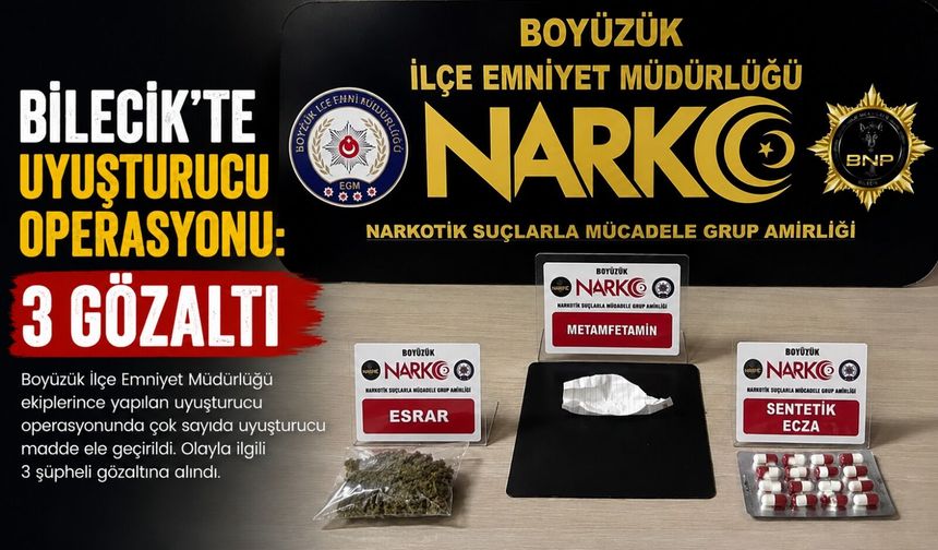 UYUŞTURUCU OPERASYONU: 3 GÖZALTI