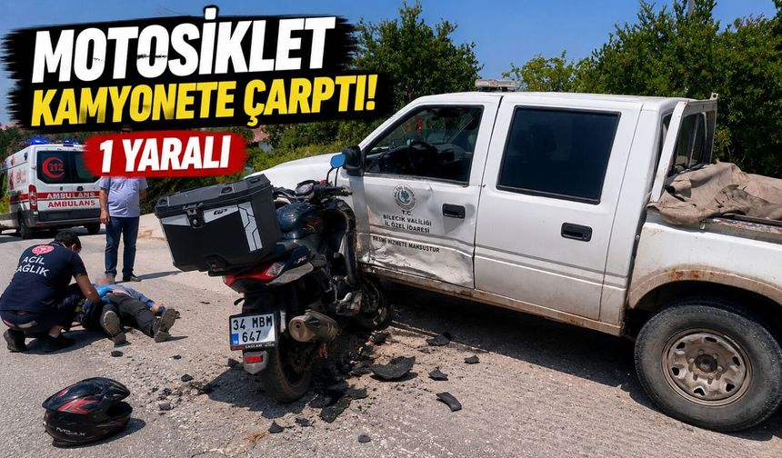 MOTOSİKLET KAMYONETE ÇARPTI: 1 YARALI