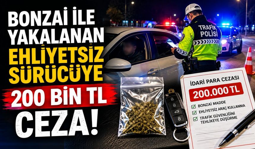 BONZAİ İLE YAKALANAN EHLİYETSİZ SÜRÜCÜYE 200 BİN TL CEZA