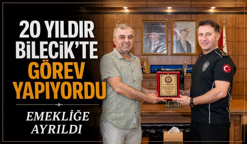 EMEKLİ OLAN POLİS MEMURU TANER'E PLAKET TAKDİM EDİLDİ