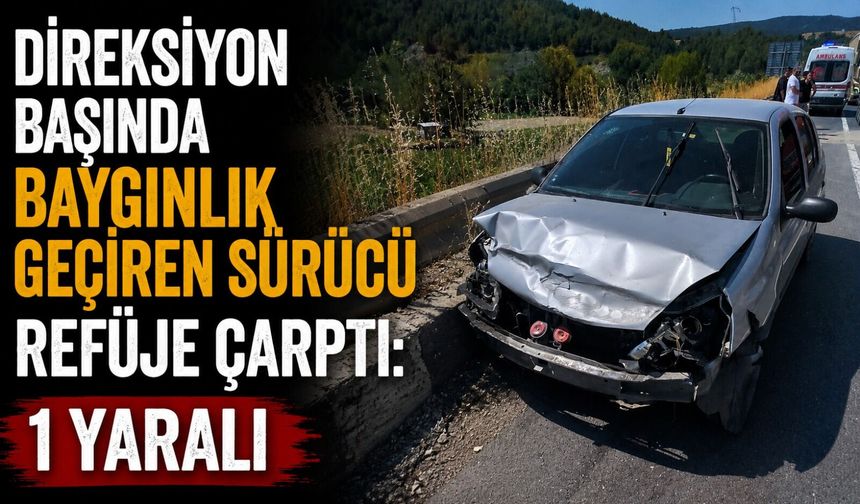 DİREKSİYON BAŞINDA BAYGINLIK GEÇİREN SÜRÜCÜ REFÜJE ÇARPTI: 1 YARALI