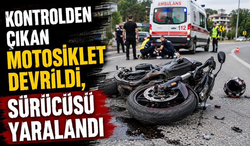 KONTROLDEN ÇIKAN MOTOSİKLET DEVRİLDİ, SÜRÜCÜSÜ YARALANDI