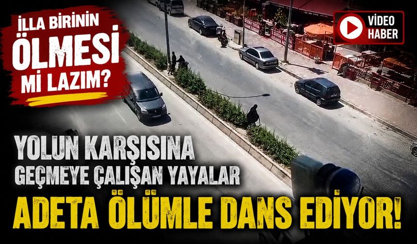 ELİNDE BASTONUYLA REFÜJE ÇIKARAK YOLUN KARŞISINA GEÇMEYE ÇALIŞAN YAŞLI KADIN ADETA ÖLÜMLE DANS ETTİ