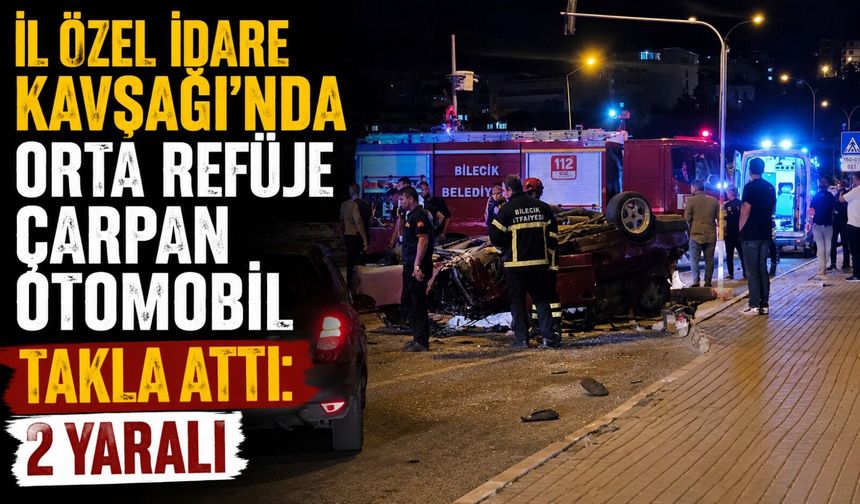 ORTA REFÜJE ÇARPAN OTOMOBİL TAKLA ATTI: 2 YARALI