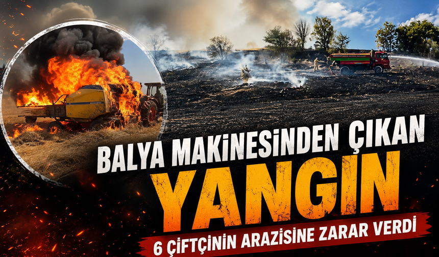 BALYA MAKİNESİNDEN ÇIKAN YANGIN 6 ÇİFTÇİNİN ARAZİSİNE ZARAR VERDİ