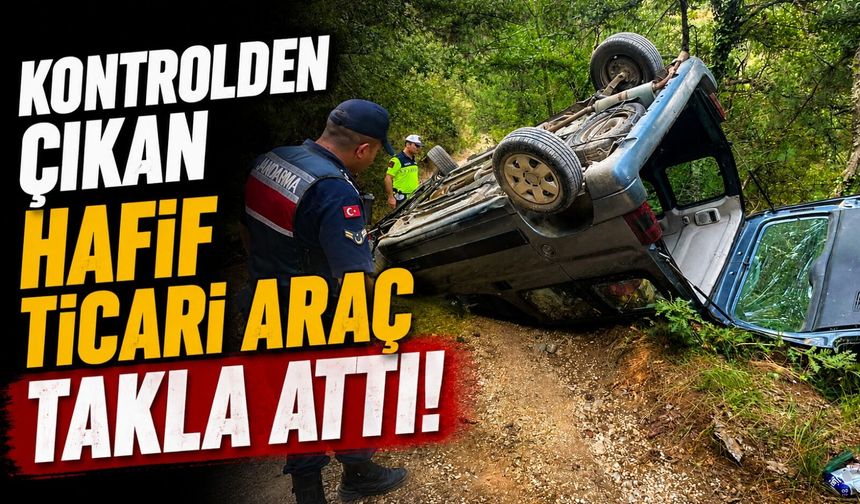 KONTROLDEN ÇIKAN HAFİF TİCARİ ARAÇ TAKLA ATTI