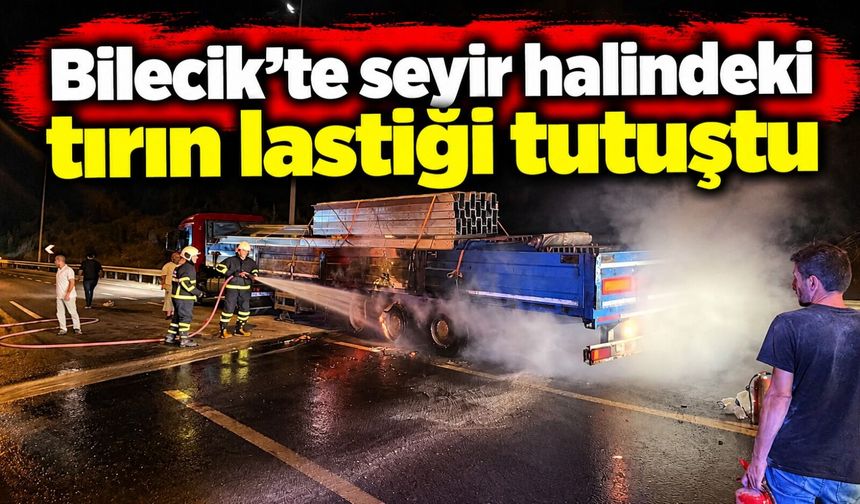 SEYİR HALİNDEKİ TIRIN LASTİĞİ TUTUŞTU