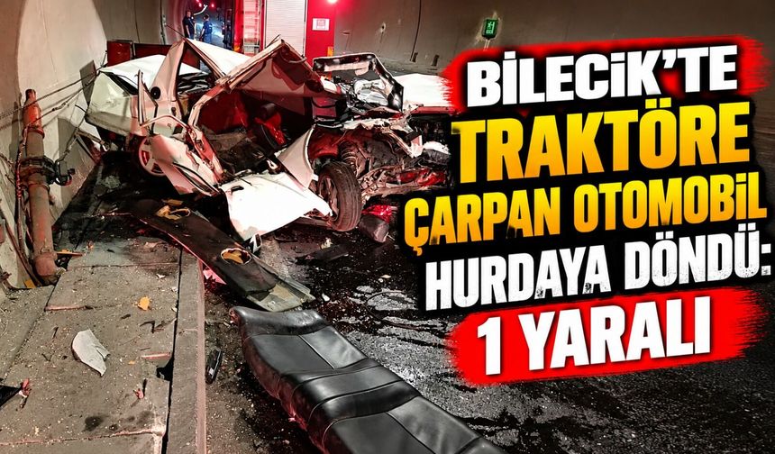 TRAKTÖRE ÇARPAN OTOMOBİL HURDAYA DÖNDÜ: 1 YARALI