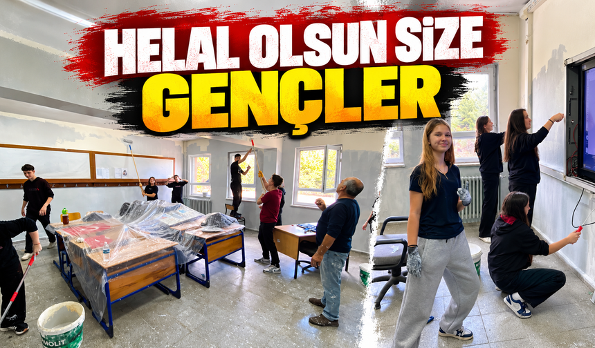 ÖĞRENCİLER SINIFLARINI KENDİ ELLERİYLE BOYADILAR